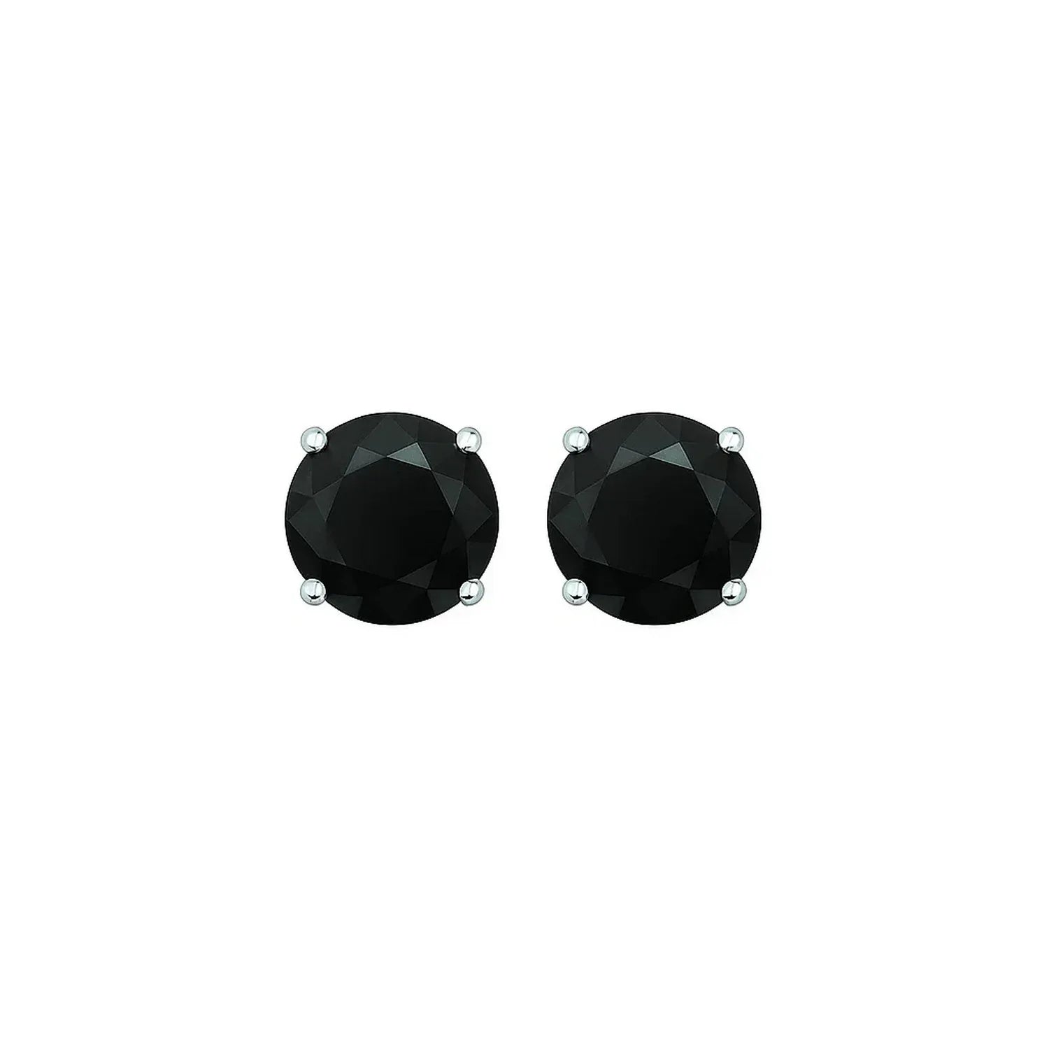 14k White Gold Stud Earrings with Black Faceted Cubic Zirconia(6mm) in a sleek high-contrast midnight luxury editorial style